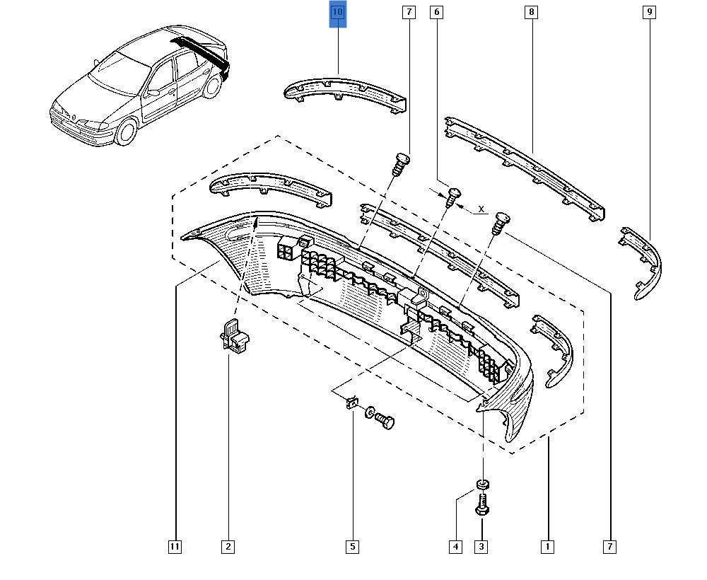 Moldura dcha paragolpes trasero Renault Megane I - 7700427577