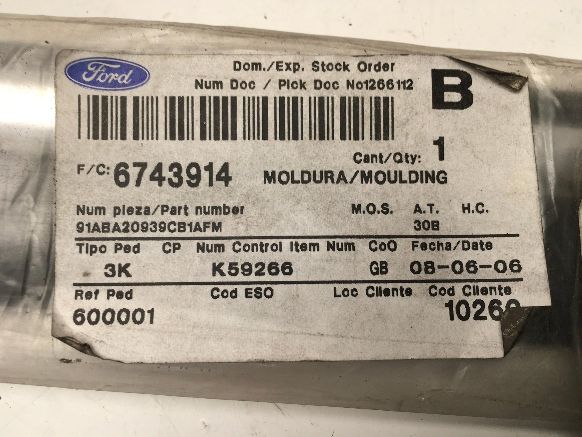 Moldura del izq Ford Escort V - 91ABA20939CB1AFM