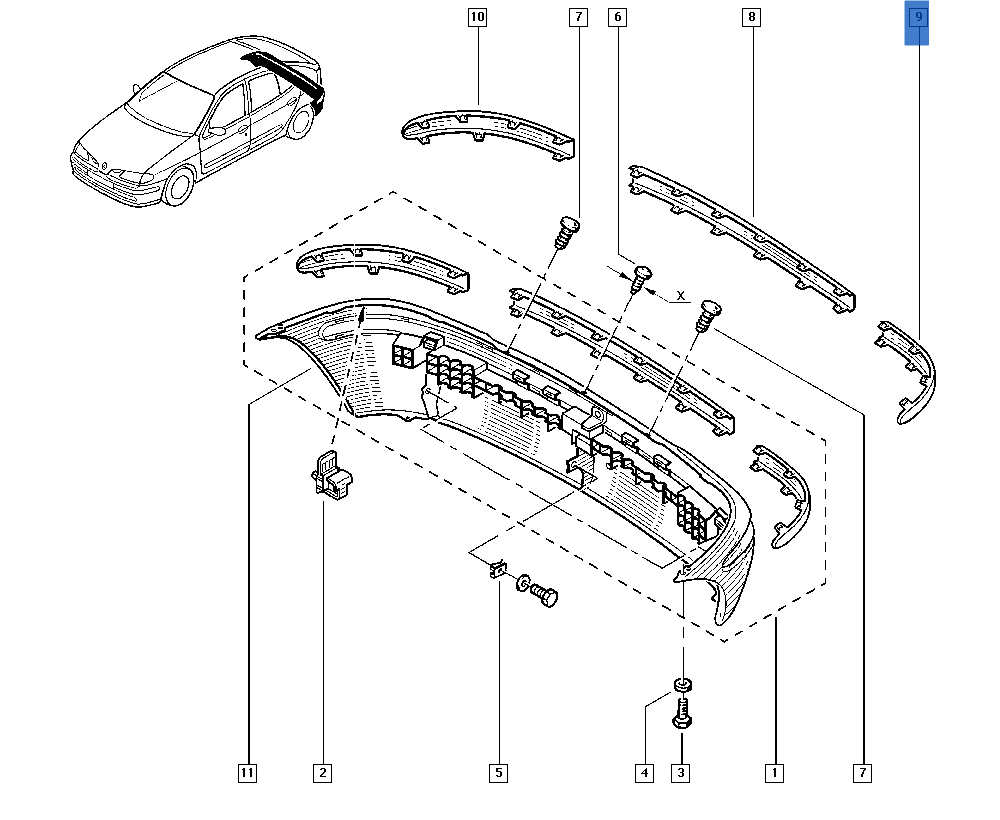 Moldura izq paragolpes trasero Renault Megane I - 7700427576