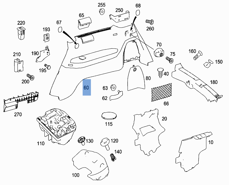 Moldura izquierda Maletero Mercedes W251 - A2516908425