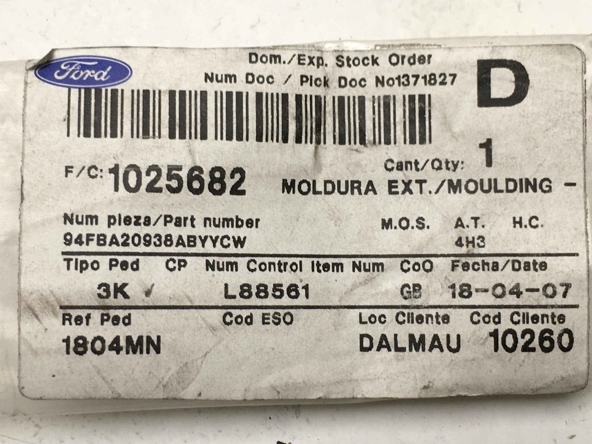 Moldura puerta del dcha Ford Fiesta IV - 94FBA20938ABYYCW