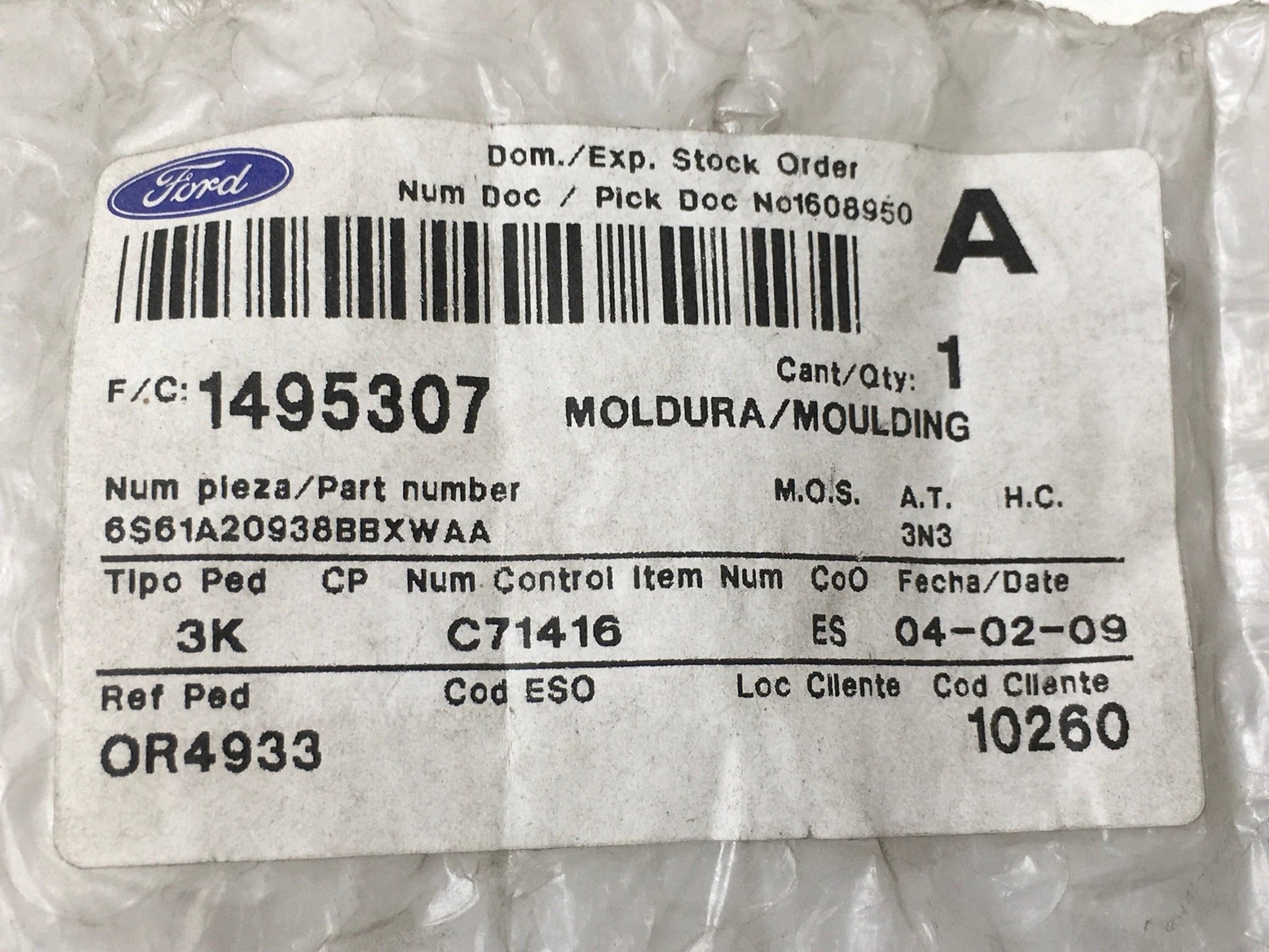 Moldura puerta del dcha Ford Fiesta V - 6S61A20938B