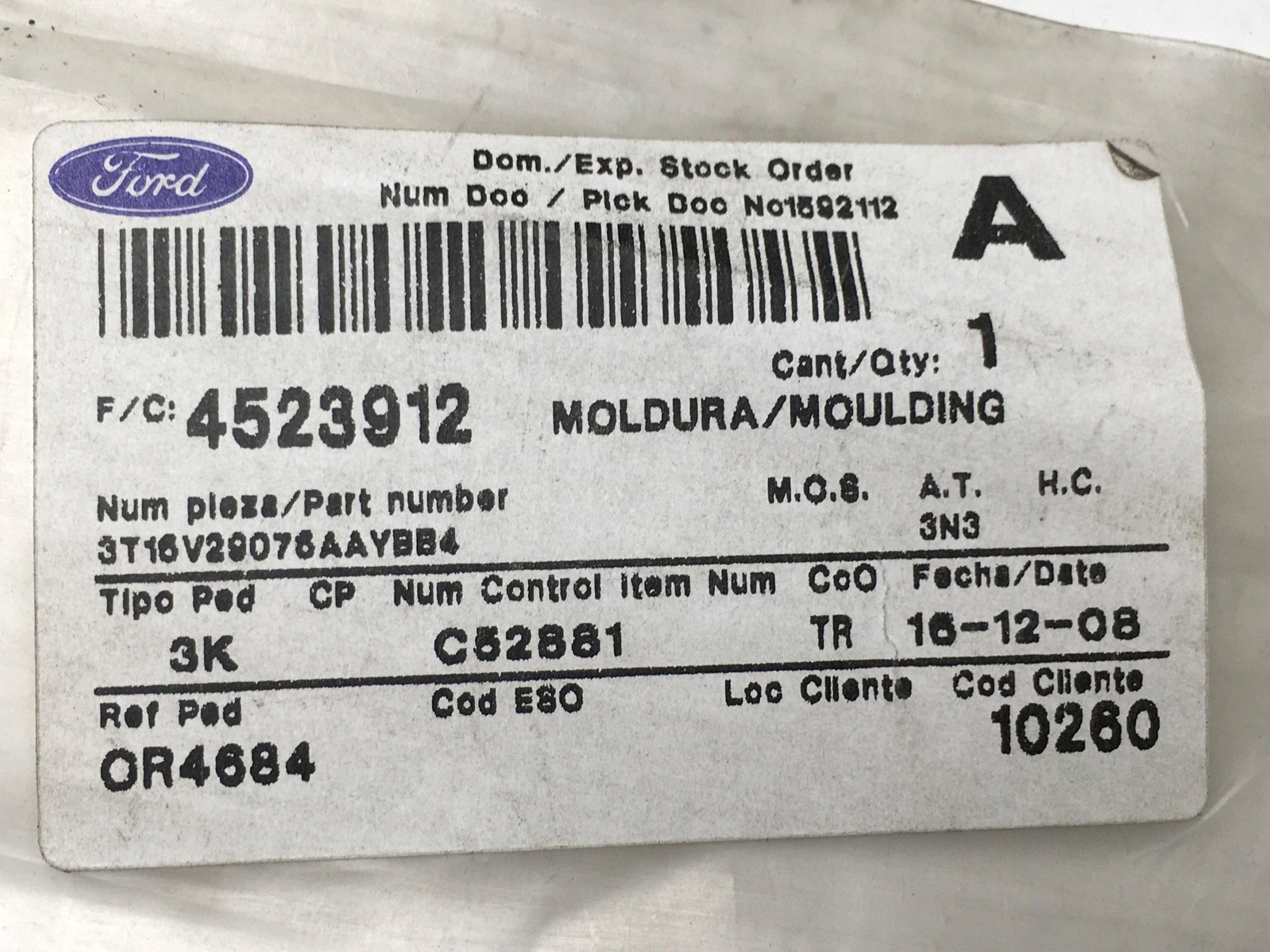 Moldura puerta tra izq Ford Connect I - 3T16V29076AAYBB4