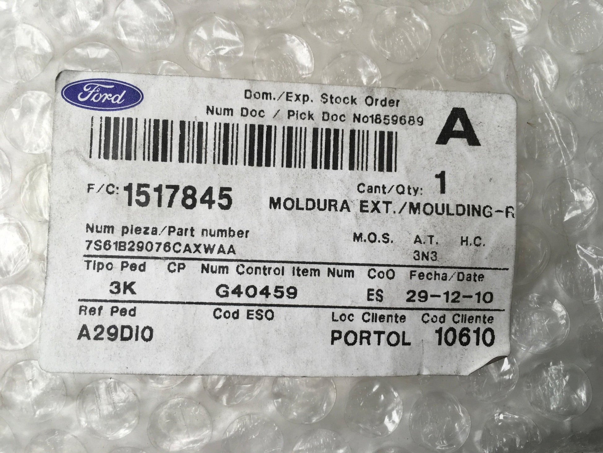 Moldura tra dcha Ford Fiesta V - 7S61B29076CAXWAA