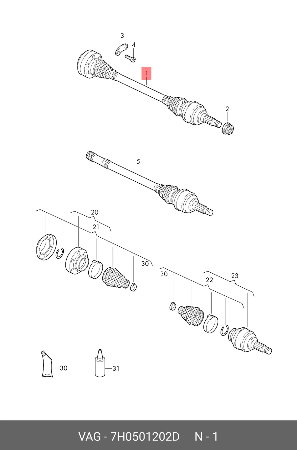 Palier tra dcho VW Transporter T5 04-09 - 7H0501202D