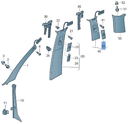 Pilar B derecho Porsche Cayenne 9PA - 7L0868312