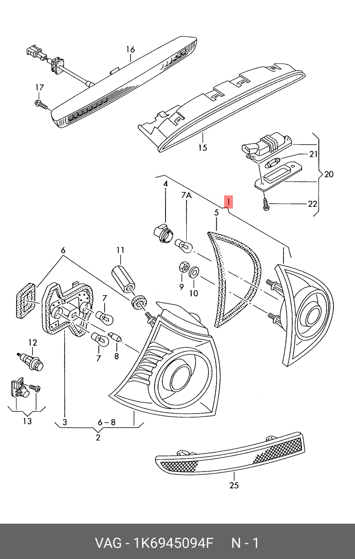Piloto tra dcho VW Golf 05-09 GTI - 1K6945094F