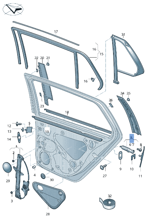 Protector borde puerta tra izq Skoda Kodiaq - 565833719B