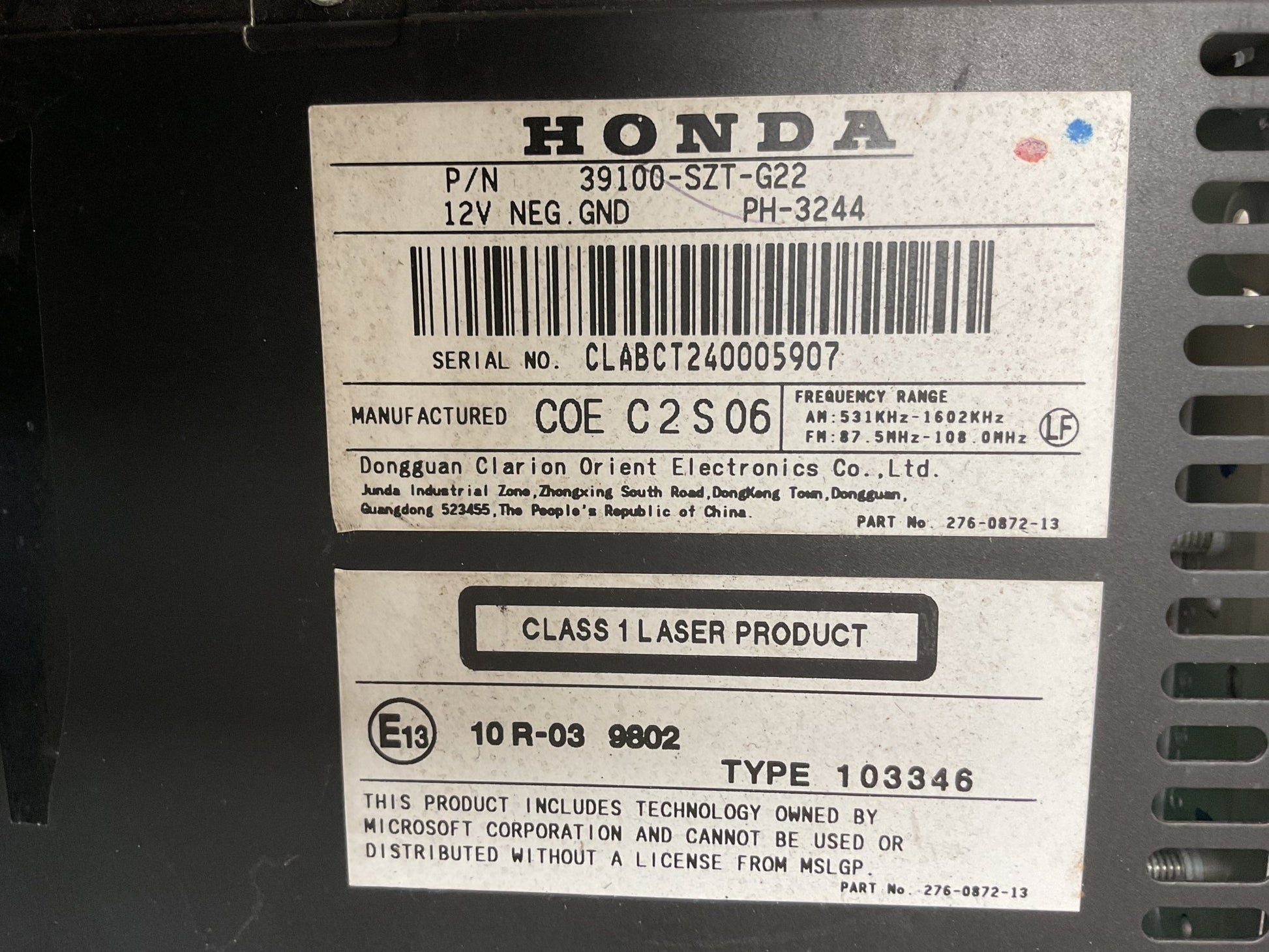 Radio CD Honda CR - Z 2010 - 2016 - 39100SZTG22