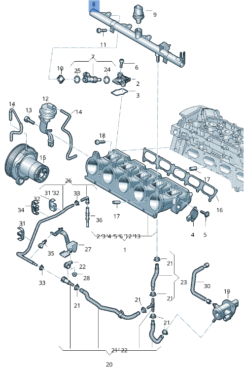 Rampa Inyeccion Audi RS3 TTRS - 07K133681B