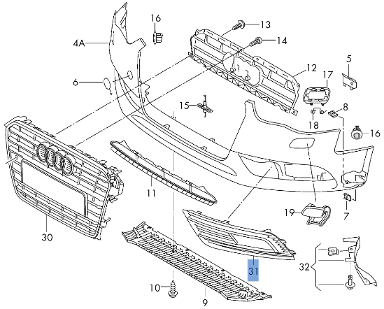 Rejilla antiniebla derecha Audi S4 B8 - 8KD807682B