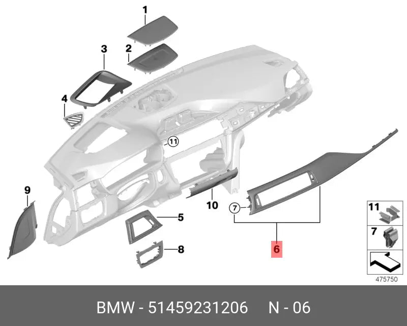 Rejilla central salpicadero BMW 514592312069 - 514592312069