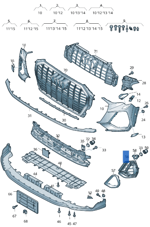 Rejilla dcha paragolpes delantero Audi Q3 F3 - 83A807682D