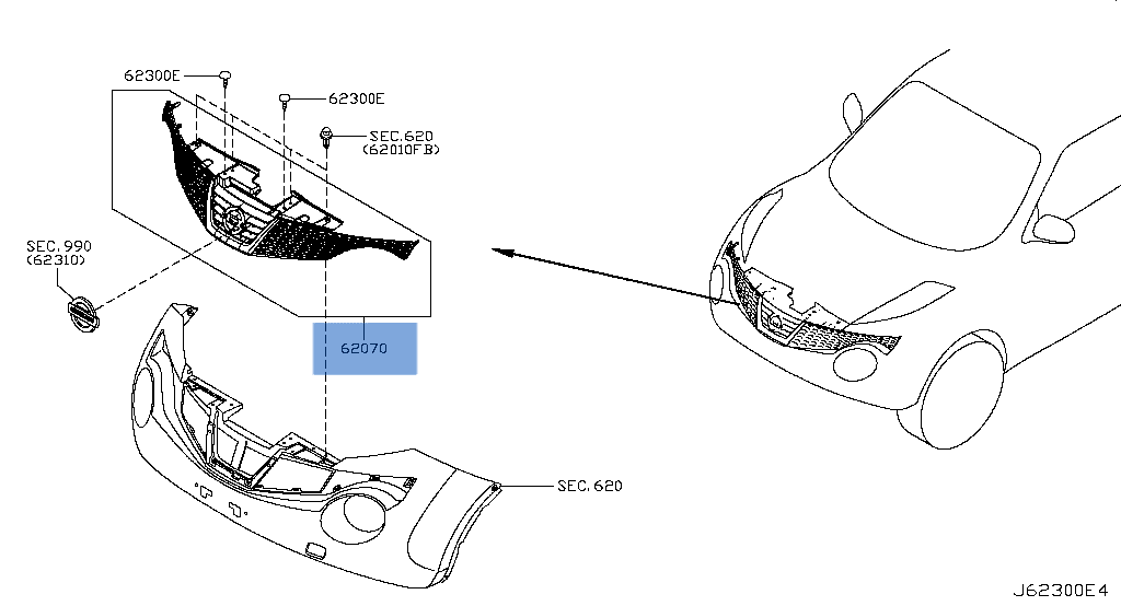 Rejilla Radiador Nissan Juke - 623106PA0A