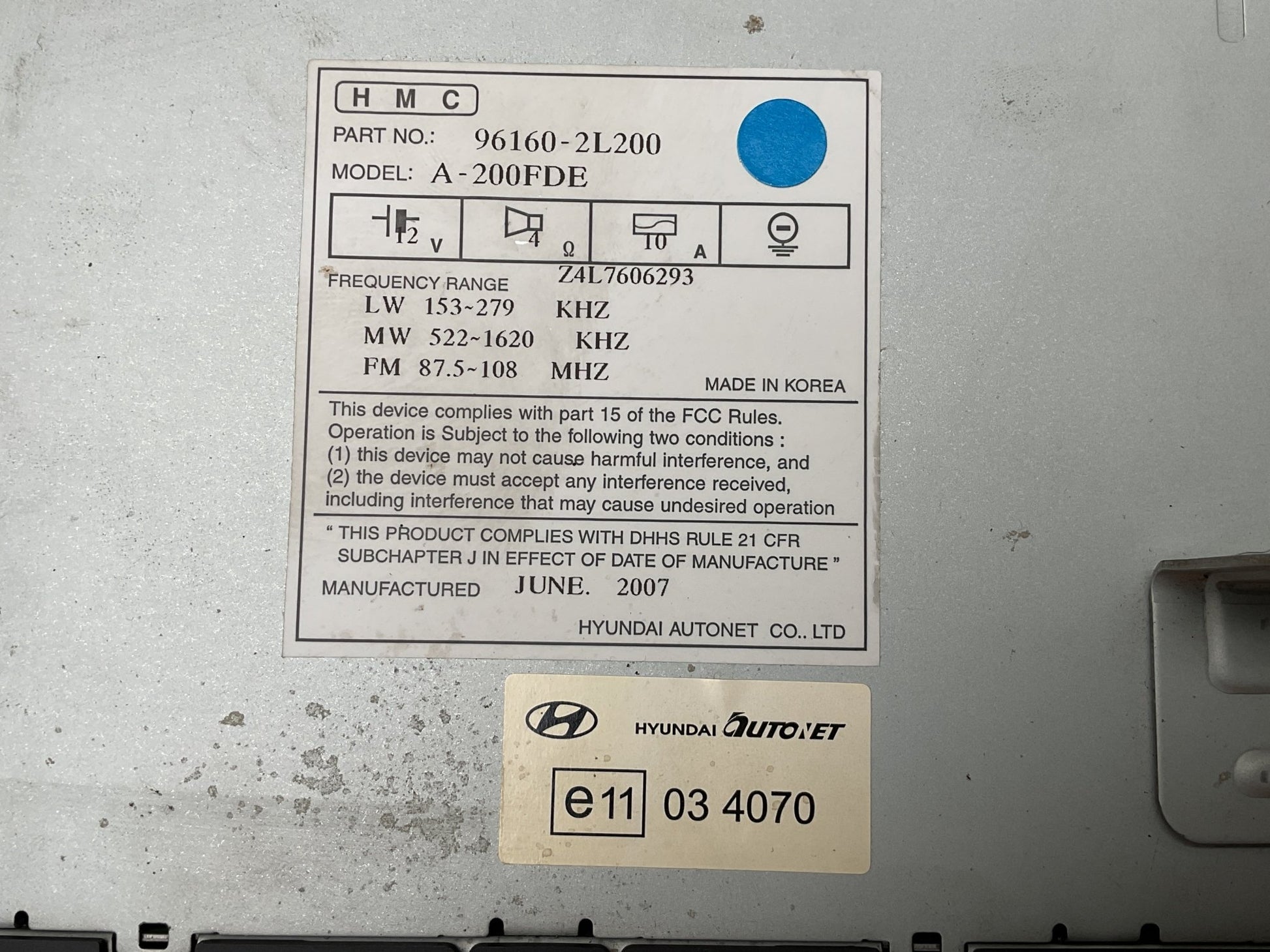 Sistema Audio Hyundai i30 2007 - 2012 - 961602L200