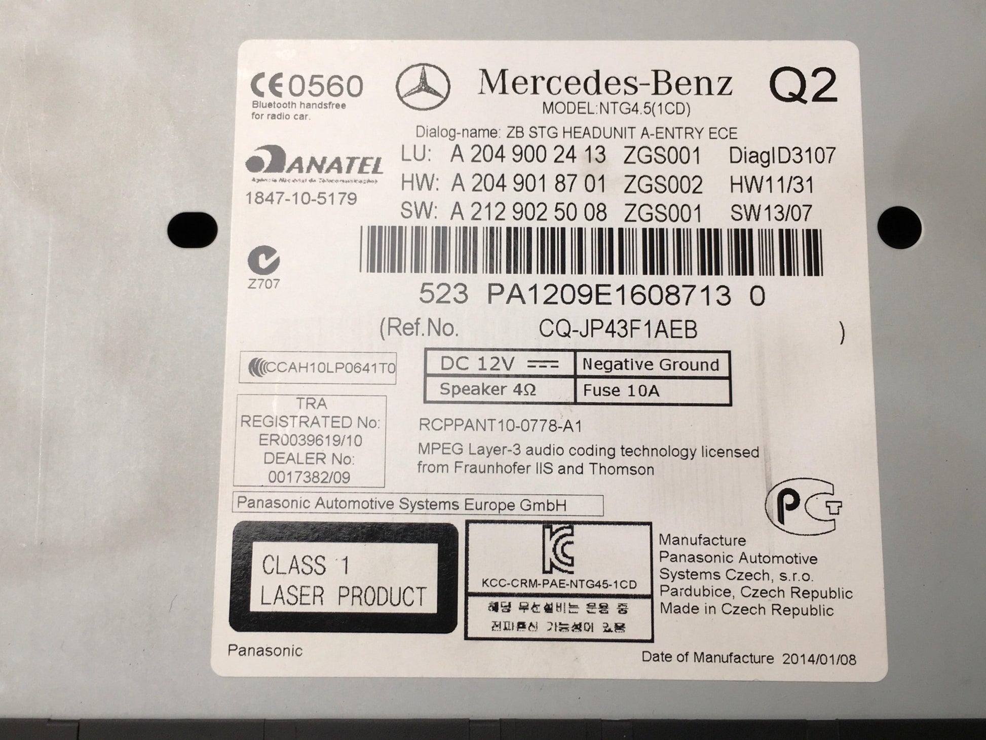 Sistema Audio Mercedes GLK X204 - A2049002413