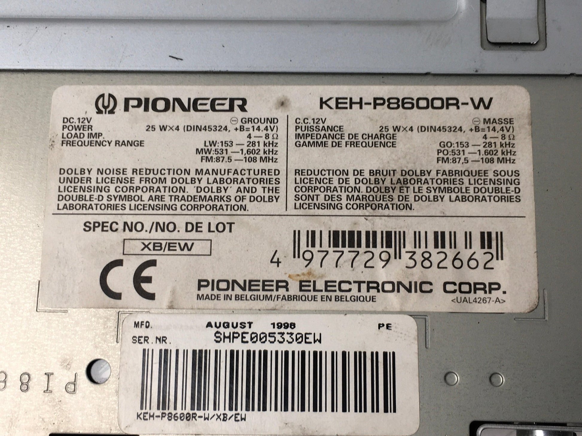 Sistema Audio Pioneer KEH - P8600R - W - KEH - P8600R - W