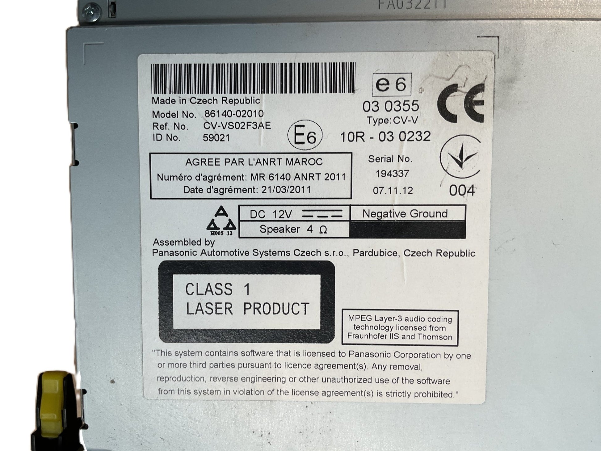 Sistema audio Toyota Auris (E18) 12-18 - 8614002010
