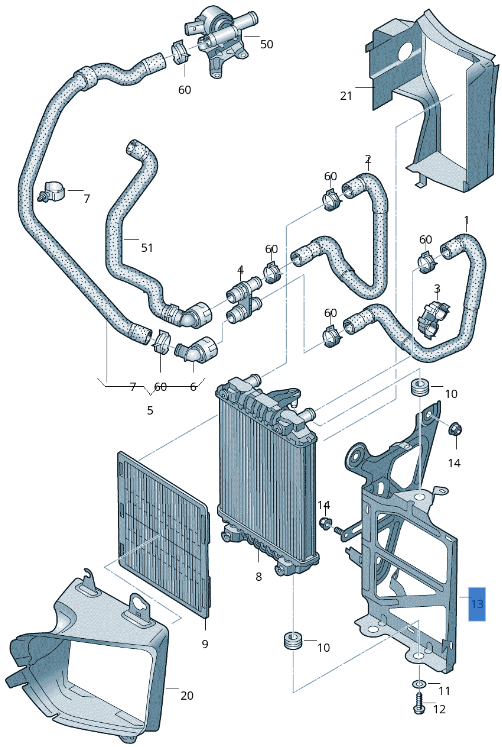 Soporte Aux izq Radiador VW Golf R - Audi S3 13 - 20 - 5Q0121093BF