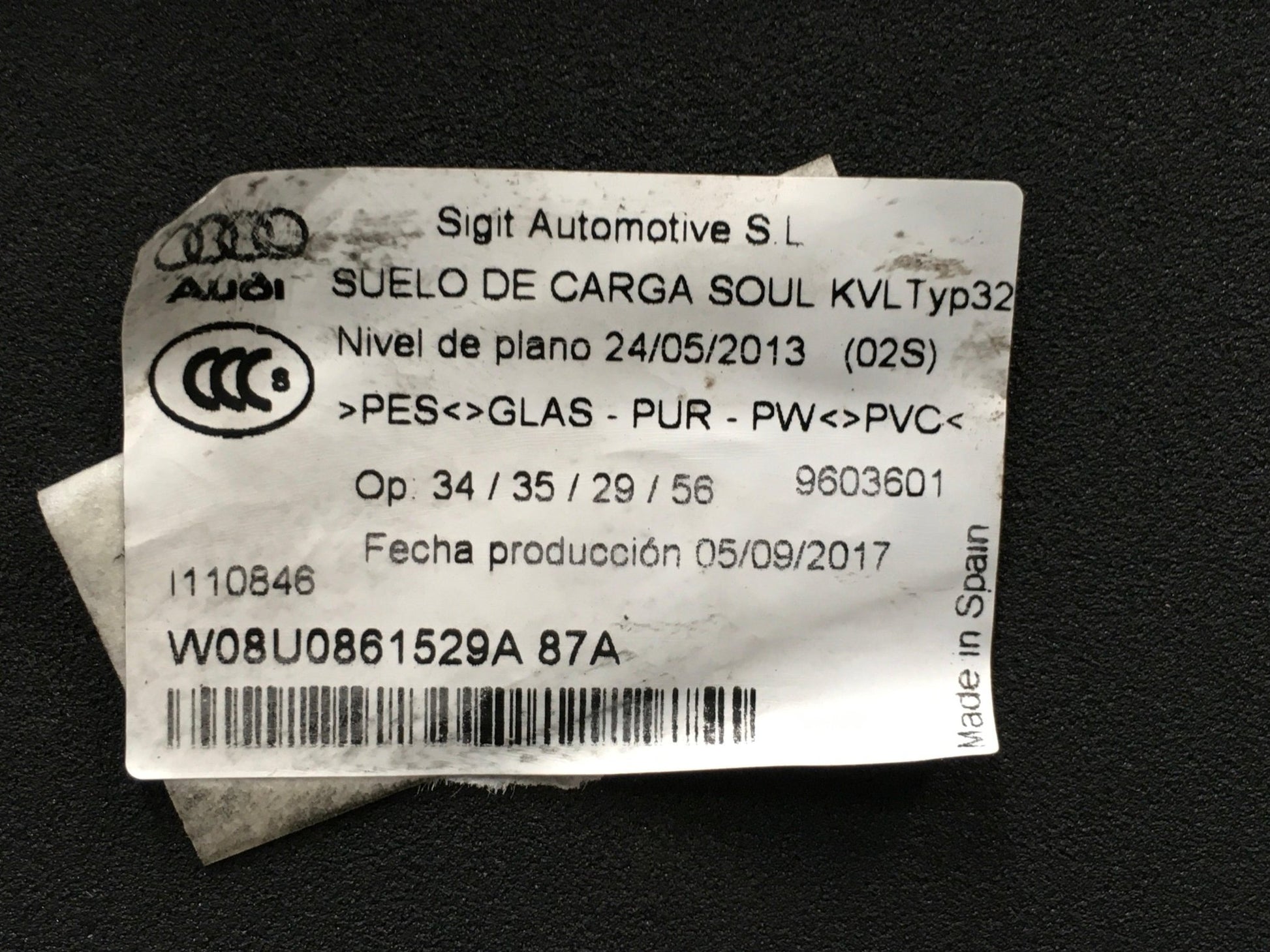 Suelo maletero Audi Q3 8U - W08U0861529A