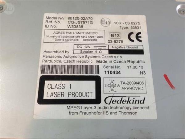 Radio cd mp3 toyota auris/corolla - 86120-02a70