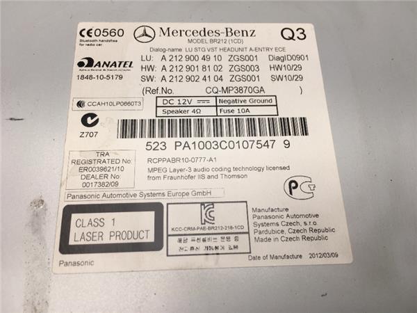 Sistema audio Mercedes E W212 a212900491
