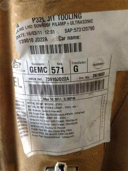 Tapizado techo nissan qashqai j10 - 739010 jd22a